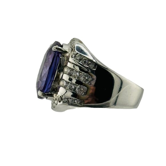 Sterling Silver 925 Purple Sapphire CZ Wide Band Ring Size 8.25 - Picture 4 of 8